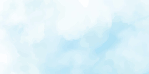 Abstract blue watercolor background featuring a bright sky with fluffy white clouds and a soft blur to create a clear summer atmosphere of light and heaven