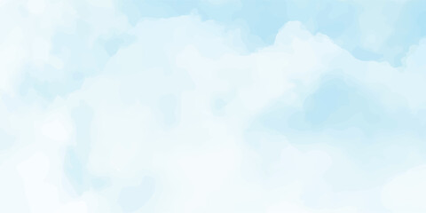 Beautiful abstract watercolor background featuring a bright blue sky with fluffy white clouds and golden sunlight for a clear summer nature view of the atmosphere