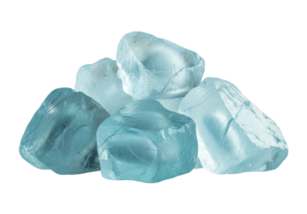 Isolated Glass Fragments, Transparent Blue Crystals, Irregular Shapes and Edges, Facets