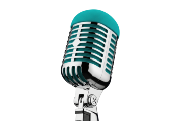 Isolated retro chrome microphone ready for recording and broadcasting entertainment media