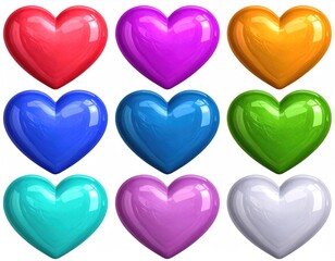 Glossy, colorful heart icons arranged in a 3x3 grid