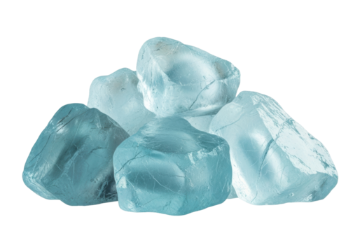 Isolated Glass Fragments, Transparent Blue Crystals, Irregular Shapes and Edges, Facets