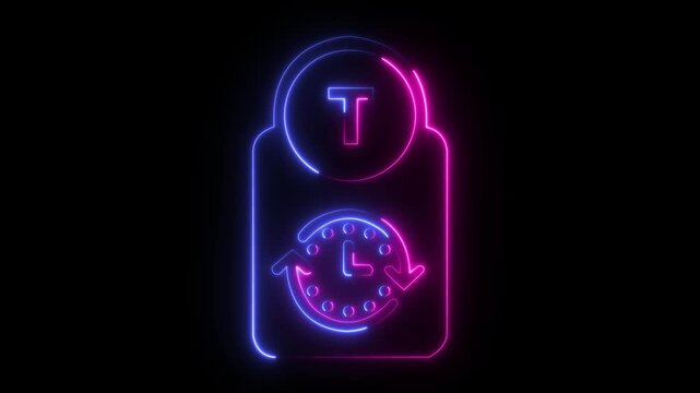 Abstract glowing neon Time-Bound Smart goal setting icon animation with dark background.