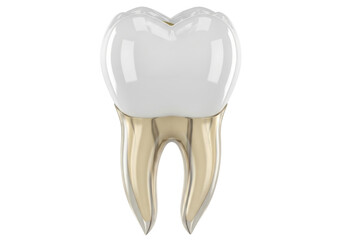 Isolated Gold Tooth With White Crown for Perfect Dental Health, Oral Hygiene and Teeth Care