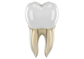 Isolated Gold Tooth With White Crown for Perfect Dental Health, Oral Hygiene and Teeth Care