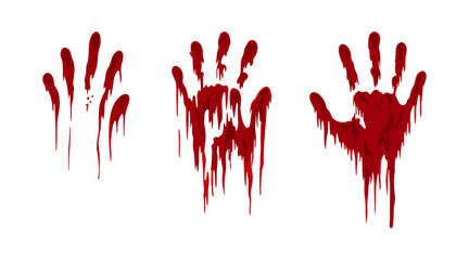 Dripping bloody handprints illustration. Horror-style red hands isolated on white background for Halloween or thriller themes © Lifeking
