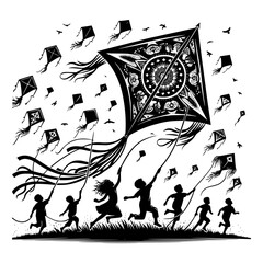 Kite flying during Makarsankranti vector image illustration