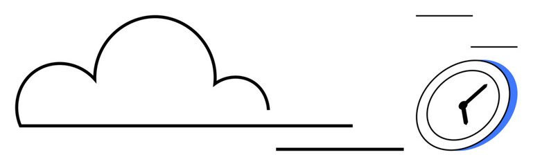 Simplified cloud icon connected to a clock symbolizing speed, efficiency, and cloud-based time solutions. Ideal for cloud computing, productivity, fast service, technology, innovation, scheduling