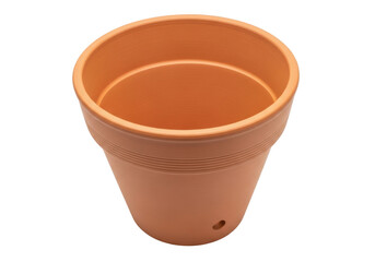 Isolated terracotta flowerpot, empty for plants or flowers, new and clean with smooth surface