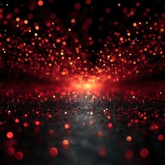 Abstract Red Bokeh Lights Background with Sparkling Particles.
