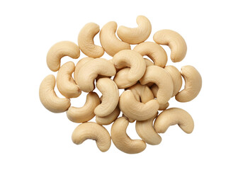 Isolated pile of cashew nuts a healthy snack food with curved shape and natural color