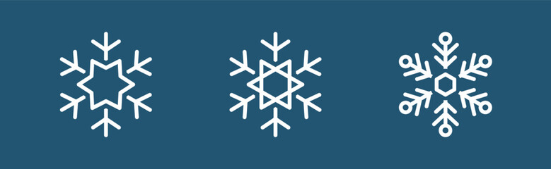 White snowflake icons. Winter holiday clipart collection for Christmas, New Year, and festive designs