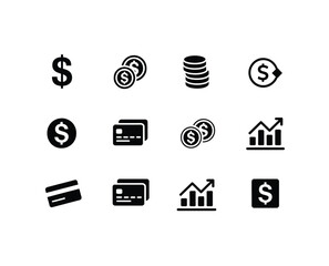 Financial Icon Array: A carefully curated collection of financial icons, symbolizing wealth, transactions, and the essence of the economic world. A visual guide for the financial realm.