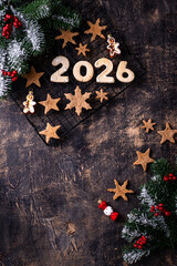Festive New Year's cookies in the shape of 2026