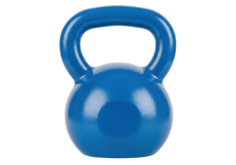 Isolated blue kettlebell weight for fitness and strength training workout equipment