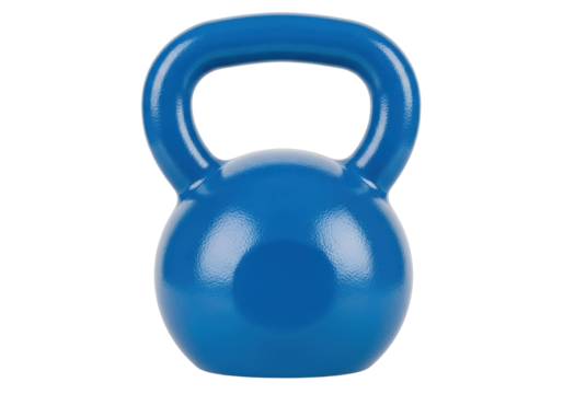 Isolated blue kettlebell weight for fitness and strength training workout equipment