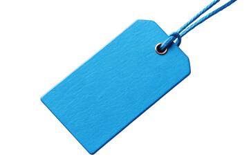 Blank blue rectangular tag with string isolated on transparent background