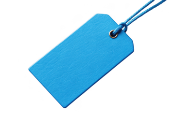 Blank blue rectangular tag with string isolated on transparent background