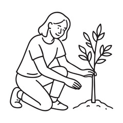 Plant a Tree for a Greener Future - Simple Line Art for Eco-Conscious Projects, Sustainability Initiatives, and Earth Day Campaigns