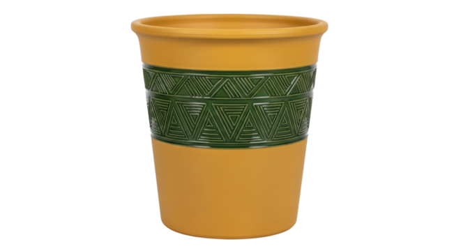 Isolated terracotta pot with ornamental pattern, planting container for gardening projects