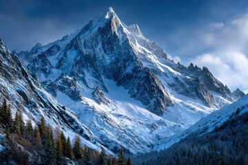 Obraz premium Majestic Snow Capped Mountain Peak Under Blue Sky