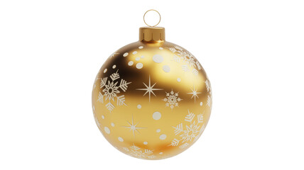 Elegant golden oval shaped christmas ornament with snowflake and star patterns isolated on transparent background