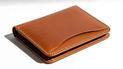 A close-up shot of a meticulously crafted, brown leather wallet, showcasing the texture and stitching, and perfect for carrying essential items