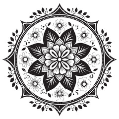 Black mandala decoration flowers Silhouette Vector, High Quality Illustration on White Background
