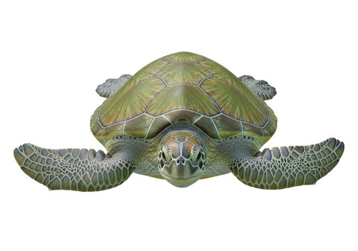 Isolated Green Sea Turtle, a marine reptile with a streamlined shell, flippers and powerful jaws