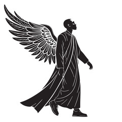 Black man angel Silhouette Vector, High Quality Illustration on White Background