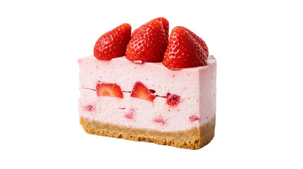 Strawberry cheesecake isolated PNG, delicious dessert with fresh berries on top for patisserie menu and sweet food design on transparent background