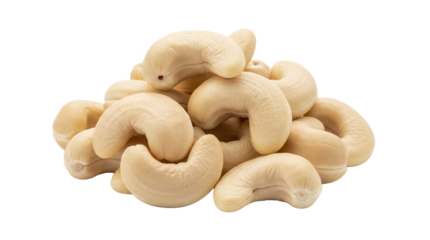 Pile of cashew nuts PNG isolated on transparent background, healthy snack food rich in protein and minerals for vegan diet