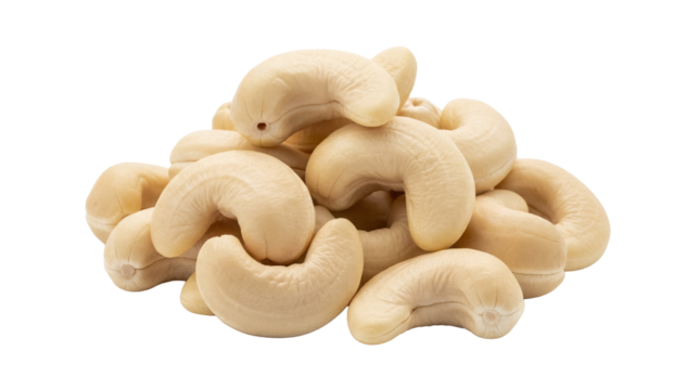 Pile of cashew nuts PNG isolated on transparent background, healthy snack food rich in protein and minerals for vegan diet