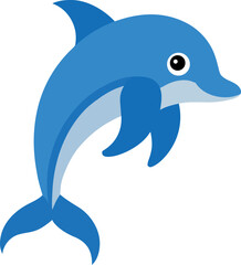 Cartoon Dolphin Mid-Jump with Expressive Eye and Blue Tones