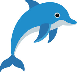 Jumping Cartoon Dolphin with Curved Body and Happy Expression