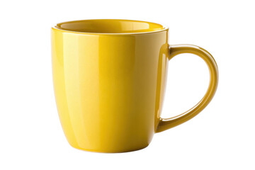 Bright yellow ceramic mug isolated on transparent background