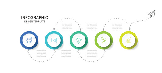 Business Infographic template. Dashed Line with circles and 5 steps.