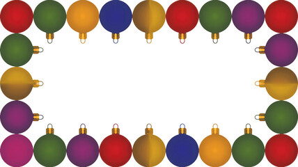Colorful festive christmas baubles and ornaments arranged in a decorative border frame on a transparent background isolated on transparent background