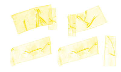 Set of Torn Pieces of Yellow Sticky Tape on Transparent Background