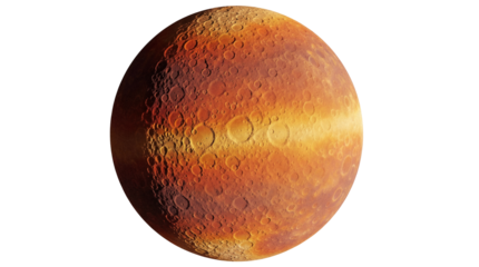 Detailed planet with craters isolated PNG, orange and brown celestial body on transparent background, space exploration and science concept