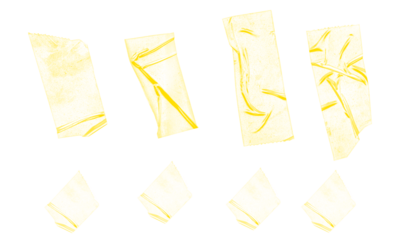 Set of Torn Pieces of Yellow Sticky Tape on Transparent Background