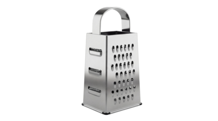 Box grater isolated PNG on transparent background, stainless steel kitchen utensil for grating cheese and vegetables, cooking tool