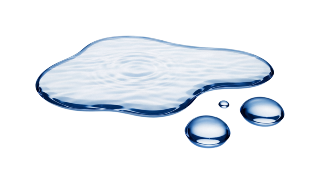 Water puddle and drops PNG isolated on transparent background, clear liquid spill for design and cleaning concepts - Powered by Adobe