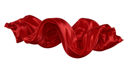 Elegant red silk fabric flowing isolated PNG on transparent background, smooth satin cloth material for fashion and design projects