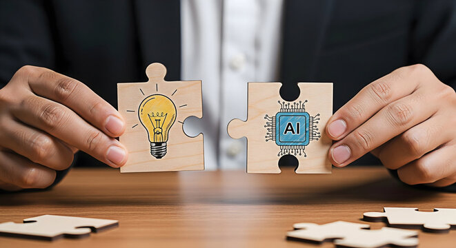 Artificial intelligence and innovation concept connecting puzzle pieces for ai solutions