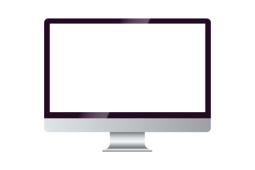 Modern desktop computer monitor with a blank white screen for mockup or presentation purposes. Realistic technology display isolated on a white background