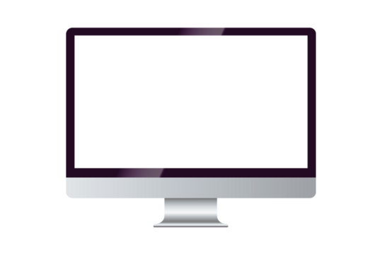 Modern desktop computer monitor with a blank white screen for mockup or presentation purposes. Realistic technology display isolated on a white background - Powered by Adobe