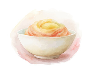 Watercolor Noodles Bowl In Chinese Celebration Food vector illustration isolated on white background