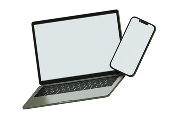 Modern electronic devices laptop and smartphone isolated on white background, concept of technology and connectivity