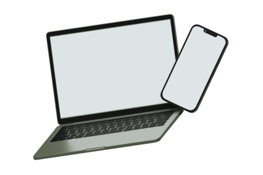 Modern electronic devices laptop and smartphone isolated on white background, concept of technology and connectivity